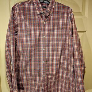 Izod Men's Plaid Shirt in Red and Blue, Business Casual, Medium